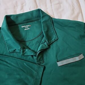UNtuckit Long Sleeve Polo Shirt Mens Size XL Green Damaschino Pocket Cotton